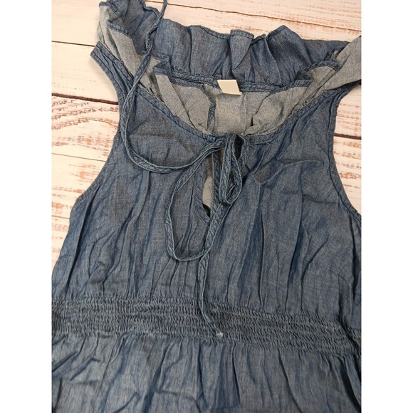 Old Navy Mini Dress Women's Small Blue Chambray Sleeveless Ruffle Neck Hem - Picture 4 of 9